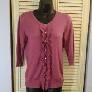 Ruffled 3/4 sleeve lightweight sweater